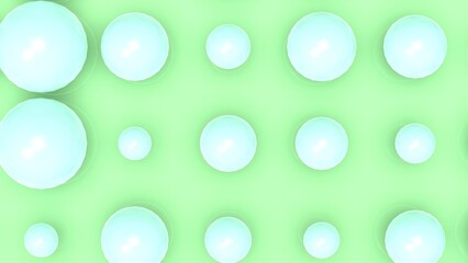 Random size many green balls that are arranged under white-brown lighting background. Conceptual 3D CG of blockchain, financial system and personal data analysis.