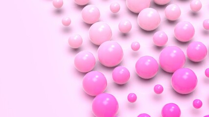 Random size many pink balls that are arranged under white lighting background. Conceptual 3D CG of blockchain, financial system and personal data analysis.