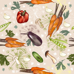 Pretty vector kitchen pattern with vegetables