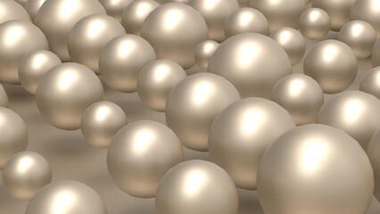 Random size many gold balls that are arranged under white lighting background. Conceptual 3D CG of blockchain, financial system and personal data analysis.