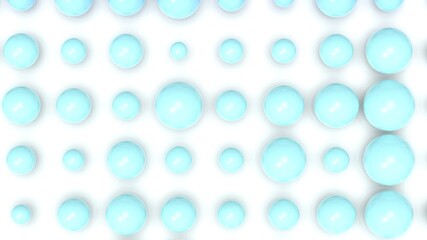 Random size many blue balls that are arranged under white lighting background. Conceptual 3D CG of blockchain, financial system and personal data analysis.