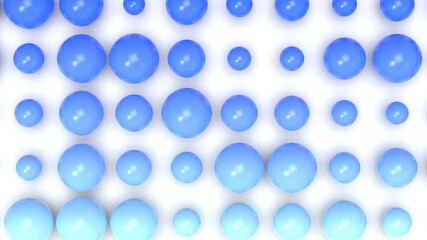 Random size many blue balls that are arranged under white lighting background. Conceptual 3D CG of blockchain, financial system and personal data analysis.