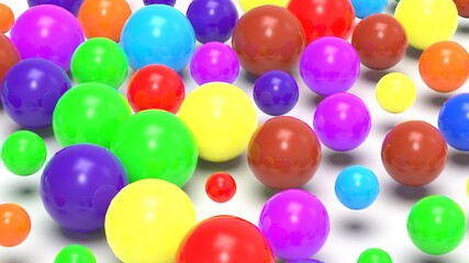 Random size many colorful balls that are arranged under white lighting background. Conceptual 3D CG of blockchain, financial system and personal data analysis.