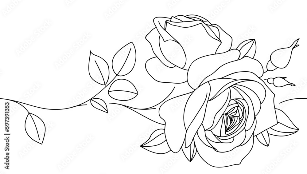 Poster abstract seamless decorative horizontal border element with rose and leaf. beautiful blossoming hand