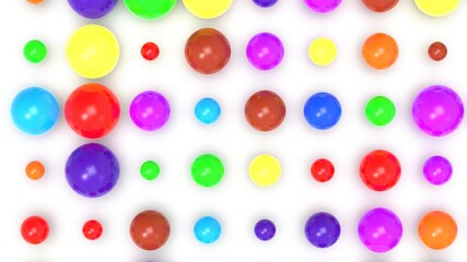 Fototapeta na wymiar Random size many colorful balls that are arranged under white lighting background. Conceptual 3D CG of blockchain, financial system and personal data analysis.
