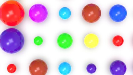 Random size many colorful balls that are arranged under white lighting background. Conceptual 3D CG of blockchain, financial system and personal data analysis.
