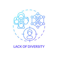 Lack of diversity blue gradient concept icon. Providing research in limited population group. Precision medicine challenge abstract idea thin line illustration. Isolated outline drawing