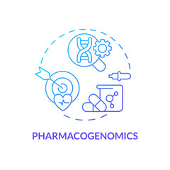 Pharmacogenomics blue gradient concept icon. Genes affect on responding to medications. Healthcare innovations. Genomic medicine abstract idea thin line illustration. Isolated outline drawing