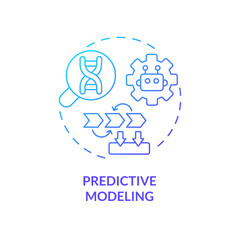 Predictive modeling blue gradient concept icon. Analyze large datasets of patient information. AI and ML in precision medicine abstract idea thin line illustration. Isolated outline drawing