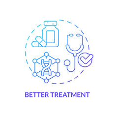 Better treatment blue gradient concept icon. Delivering improved treatment for patients. Benefit of precision medicine abstract idea thin line illustration. Isolated outline drawing