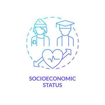 Socioeconomic status blue gradient concept icon. High risks of disease development for poor patients. Social determinant of health abstract idea thin line illustration. Isolated outline drawing