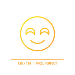 Smiling emoji pixel perfect gradient linear vector icon. Positive reaction on product. Satisfied service user. Thin line color symbol. Modern style pictogram. Vector isolated outline drawing