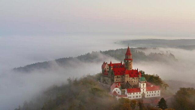 Mystical Morning at Bouzov Castle: Exploring Czech Republic's Rich History Amidst Autumn Fog and Sunrise