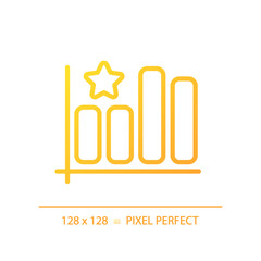 Bar graph pixel perfect gradient linear vector icon. Company rating growth analytics. Customer satisfaction improvement. Thin line color symbol. Modern style pictogram. Vector isolated outline drawing