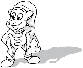 Drawing of a Leprechaun with a Long Cap Standing on the Ground