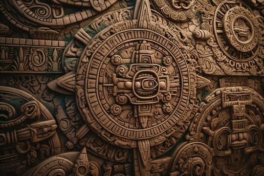 Repeating pattern of Mayan cultural icons. Generative AI