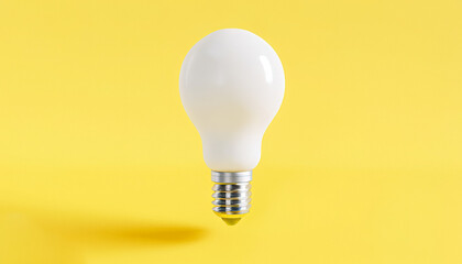 White Light Bulb on Bright Yellow Background in Pastel Colors Minimalist Concept for Bright Ideas, Advertising, Marketing, Product Promotion, and Online Sales, Generative AI