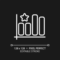 Bar graph pixel perfect white linear icon for dark theme. Company rating growth analytics. Customer satisfaction improvement. Thin line illustration. Isolated symbol for night mode. Editable stroke
