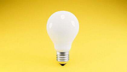 White Light Bulb on Bright Yellow Background in Pastel Colors Minimalist Concept for Bright Ideas, Advertising, Marketing, Product Promotion, and Online Sales, Generative AI