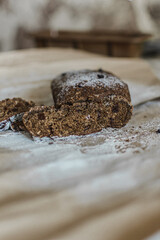 black homemade fresh bread for vegans, fat-free and gluten-free pastries, healthy nutrition