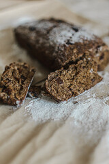 black homemade fresh bread for vegans, fat-free and gluten-free pastries, healthy nutrition