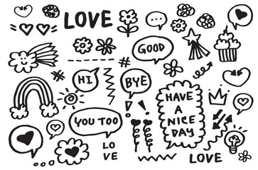 Set of Cute Element Celebration Hand drawn , Doodle Cartoon Collection