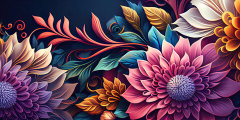 Abstract colorful spring flowers as wallpaper background illustration (Generative AI)