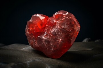 Red precious stone shaped like a heart. Generative AI