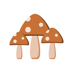 Group brown cute mushroom icon flat vector design