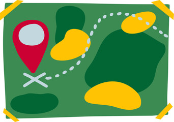 Camping Map Flat Hand Drawn Illustration