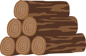 Camping Wood Log Flat Hand Drawn Illustration