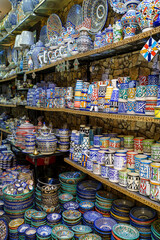 glazed ceramic shop, Fez, morocco, africa