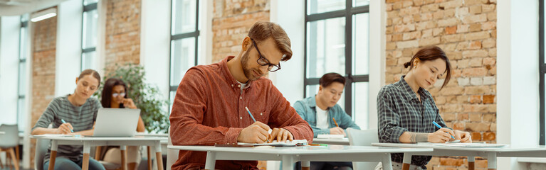 Students are taking a test in classroom