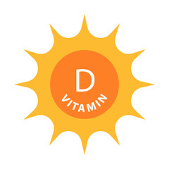 Vitamin D text with sun icon vector beauty, pharmacy, nutrition skin care concept for graphic design, logo, website, social media, mobile app, UI illustration