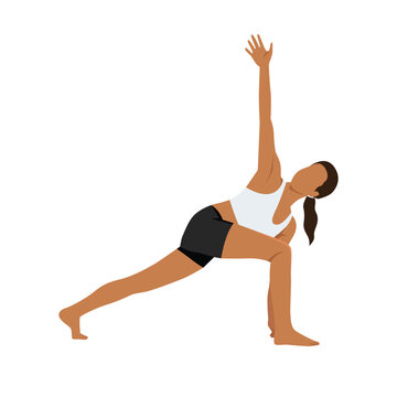 Woman doing deep lunge twist pose exercise. Flat vector