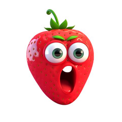 Obraz premium Cartoon fruit character,surprised strawberry, with face and eyes isolated on white background. Fruit series.