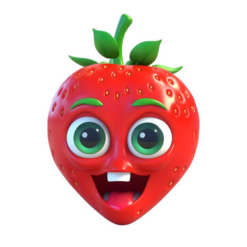 Cartoon fruit character,happy strawberry, with face and eyes isolated on white background. Fruit series.