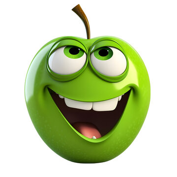 Cartoon fruit character,lucky apple, with face and eyes isolated on white background. Fruit series.