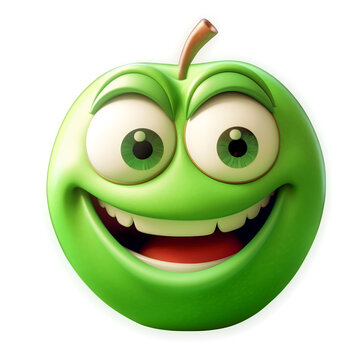 Cartoon fruit character,lucky apple, with face and eyes isolated on white background. Fruit series.