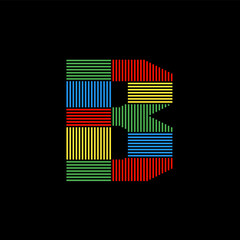 Letter B initial icon logo design vector with colorful thin line futuristic style, green, blue, red, yellow on black background