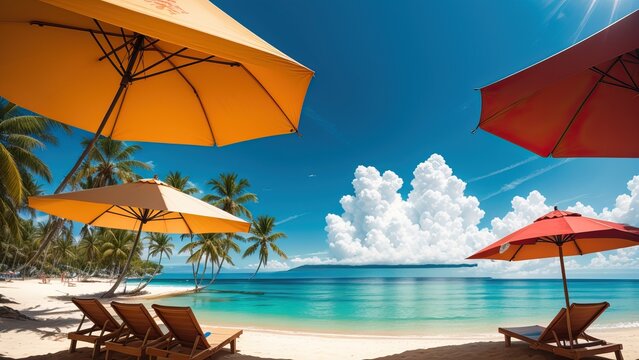 beach with umbrellas and chairs © Beank