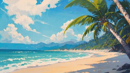 Naklejka na ściany i meble beach with palm trees 