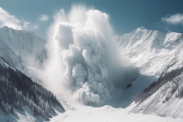 Massive avalanche mountains snow. Generate Ai - obrazy, fototapety, plakaty