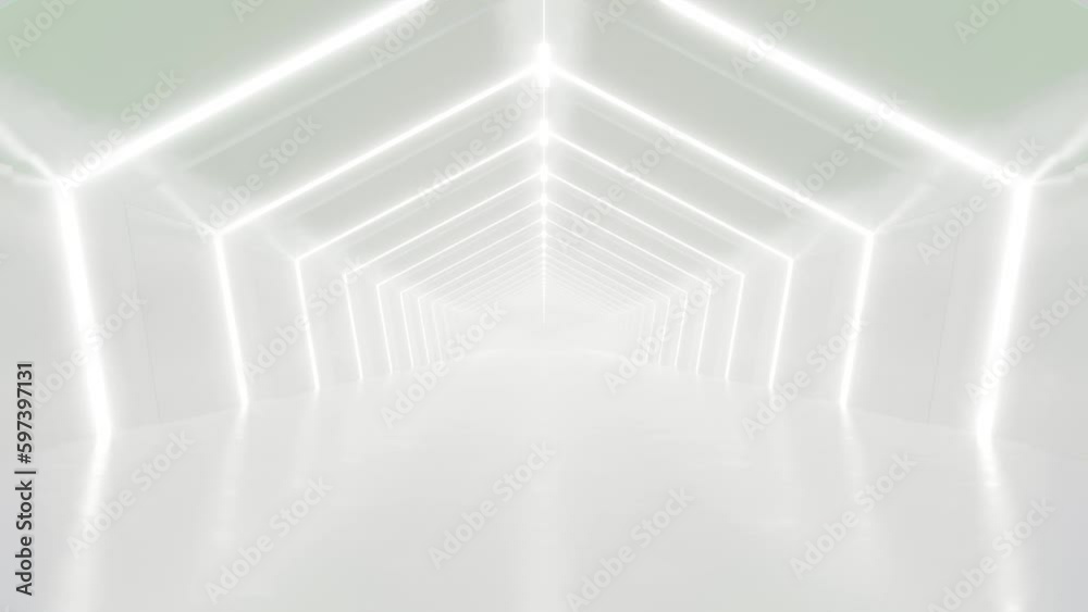 Poster Abstract white futuristic triangle tunnel architecture, loop animation.