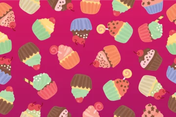 Gordijnen Background of delicious cupcakes. Dessert vector illustration design © OLiAN_ART