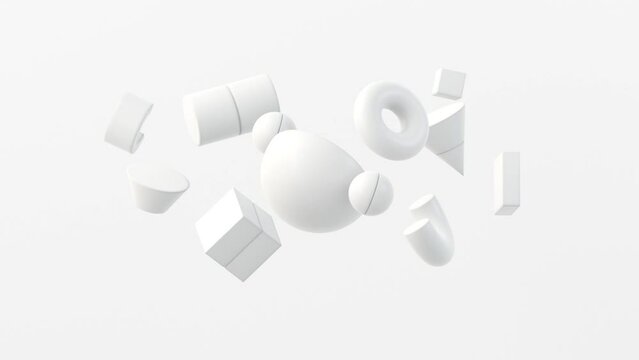 Abstract animation of white geometric, 3d loop animation render.