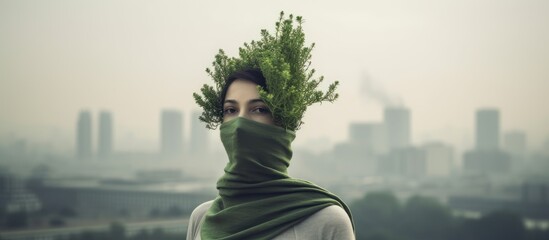 Female activist against air pollution. Generative AI