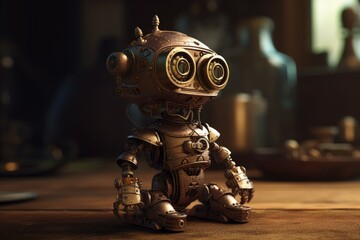 Steampunk small cute robot. Generate Ai