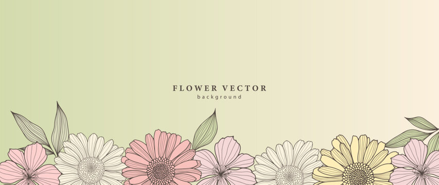 Vector light floral background with pink daisies and calendula. Background for text, photos, diplomas, postcards and presentations, business cards