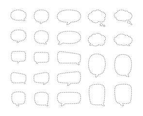 Geometric comic speech bubbles made of dotted dashed line set
